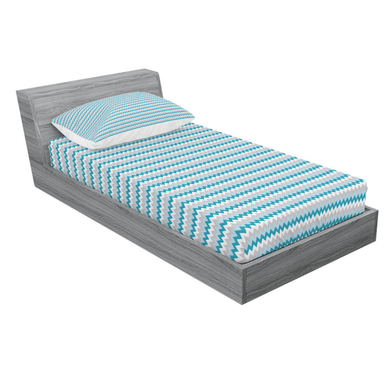 Microfiber Chevron Sheet Set, Twin Sheet Set with Fitted Sheet, Blue/White/Gray Chevron