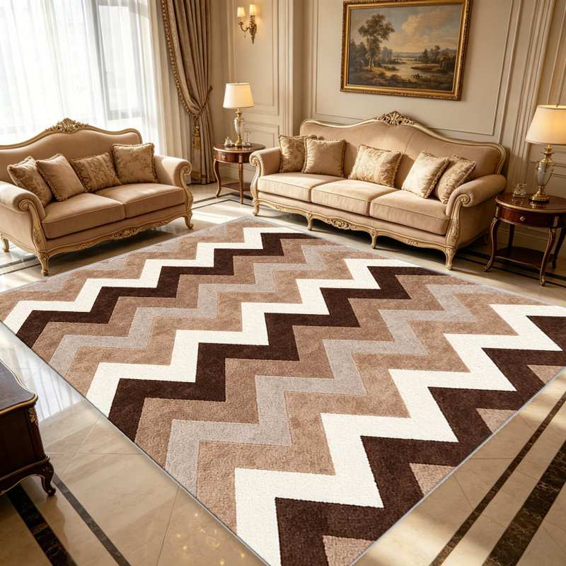 Brown Beige Chevron Zigzag carpet-easy to clean, machine-washable, soft and comfortable; suitable for door mats, kitchens, living rooms, bedrooms, corridors, and laundry areas. Easy to clean, durable carpet for home decoration.