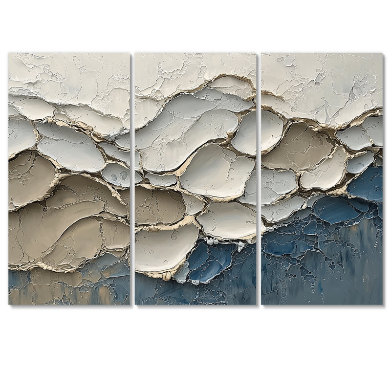 «Abstract Collages Coastal Waves Flow I», ensemble de 3 collages abstraits, H 40 po x l 60 po, Toile tendue