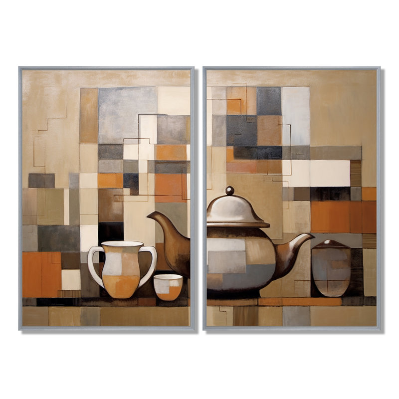 Cubisme culinaire - art mural sur toile traditionnel jaune 2 panneaux, H 36 po x l 48 po, Impression encadrée flottante