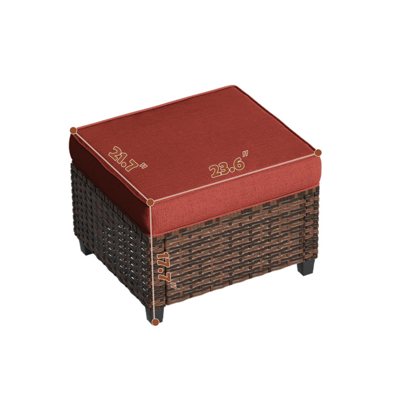 Repose-pieds Mashawna avec coussin Sunbrella®, Rouge, Brun