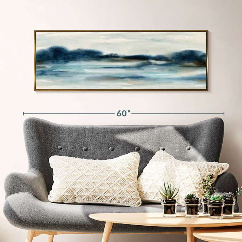 Vue panoramique sur la baie, 46 po x 16 po, Cadre flottant doré