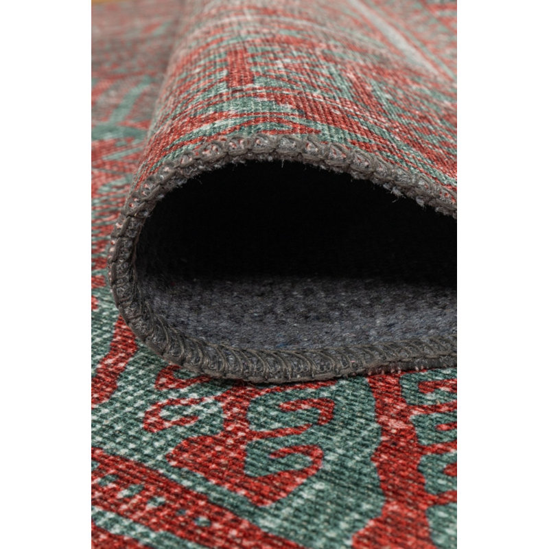 Tapis rouge / turquoise à motif tissé classique, Rectangle 3 pi 10 po x 5 pi 3 po