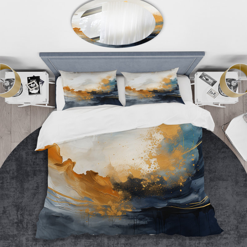 Ensemble de housse de couette Peinture abstraite bleue et jaune, Housse de couette pour très grand lit et 2 très 