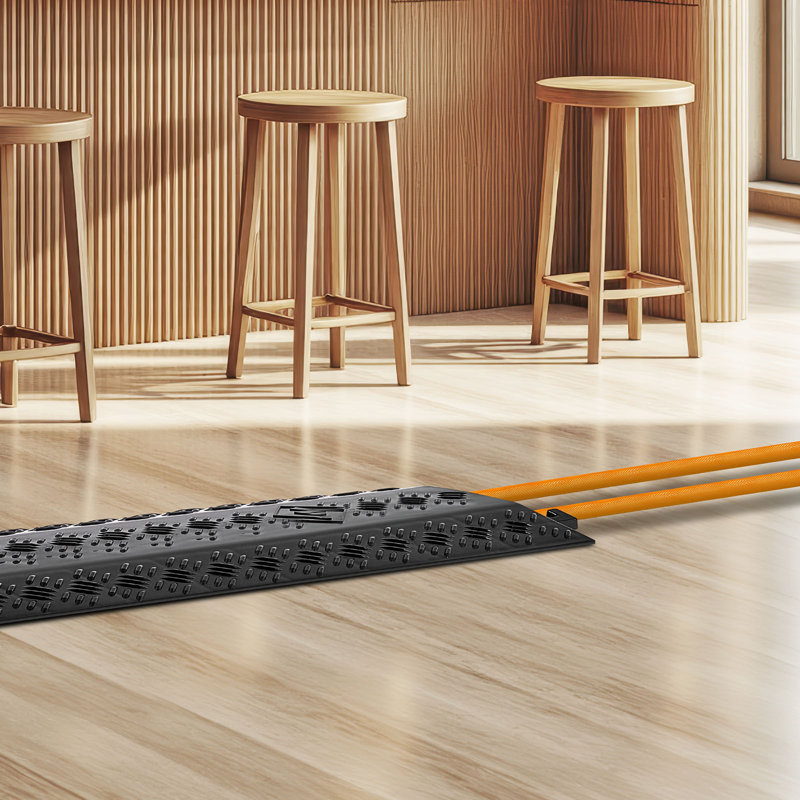 Couvercle de câble escamotable, capacité de charge de 17 500 lb / essieu, rampe de protection de tuyau de câble robuste, couvre-cordon de plancher, pour les zones à forte circulation, intérieur, extérieur, maison, bureau, entrepôt