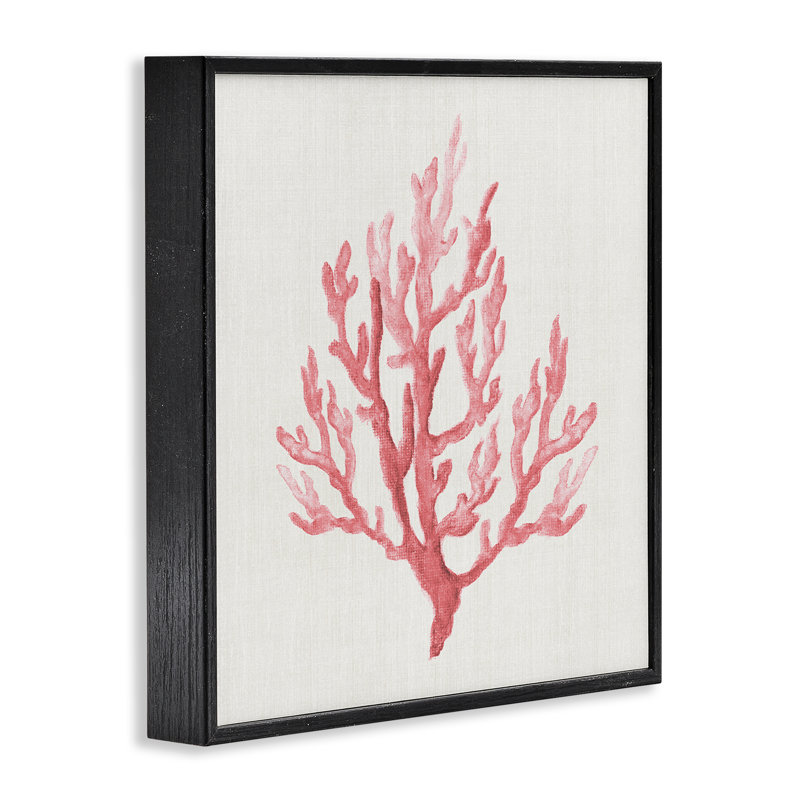 Giclée encadrée de branches de corail rose discret, design par Janet Tava, H 17 po x l 17 po, Giclée noire de minuit encadrée