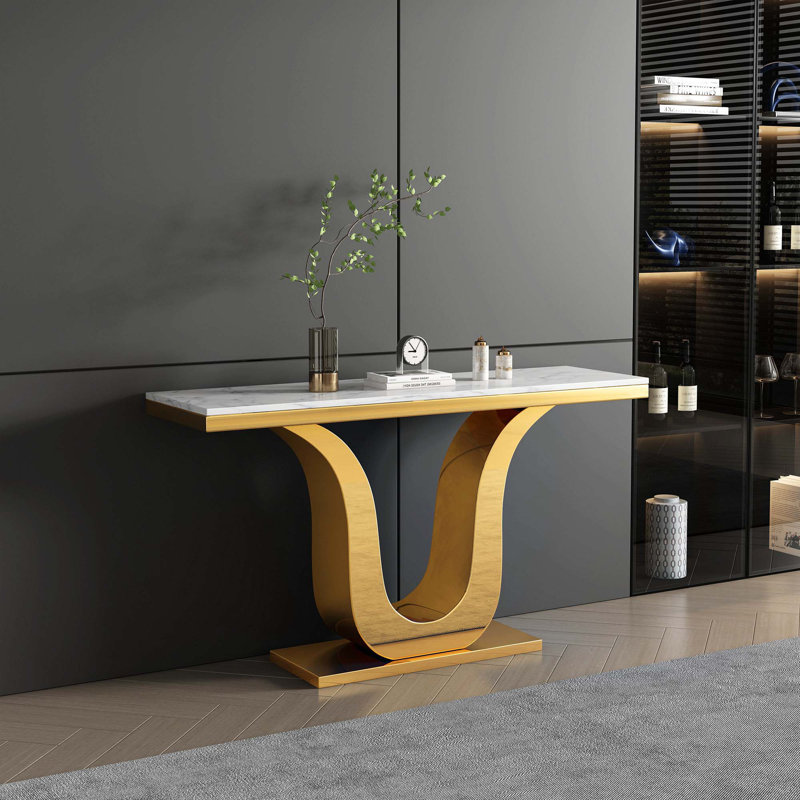 Console de 50 po, Blanc, Or