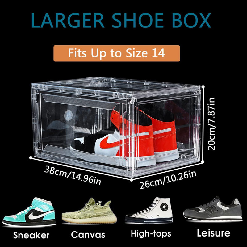 Clear Acrylic Plastic Shoe Storage Boxes, Stackable Foldable Drop Front Design With Lids, Space-Saving Shoe Organizer