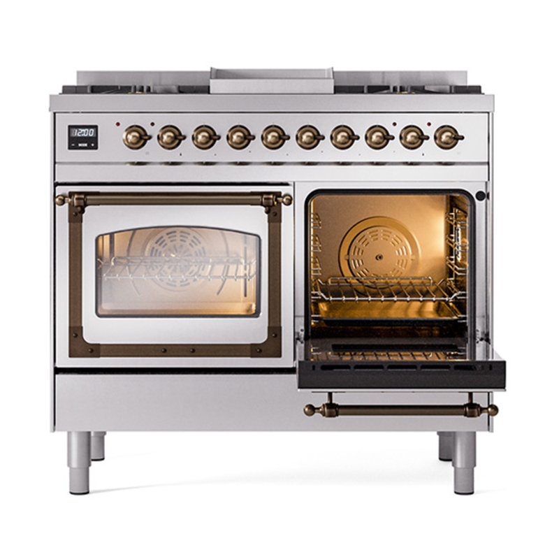 ILVE Nostalgie II Noblesse 40 in Dual Fuel Range, Stainless Steel/Bronze, Natural Gas