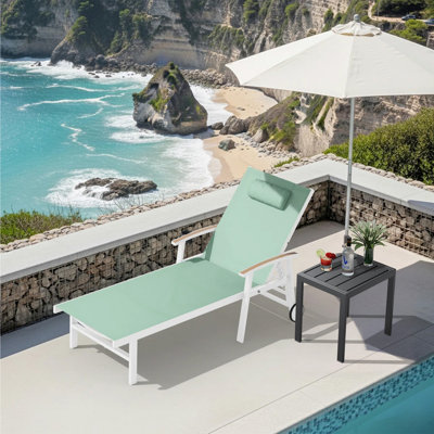Outdoor Patio Adjustale Chaise Lounge Chair With Wheels And Armrests