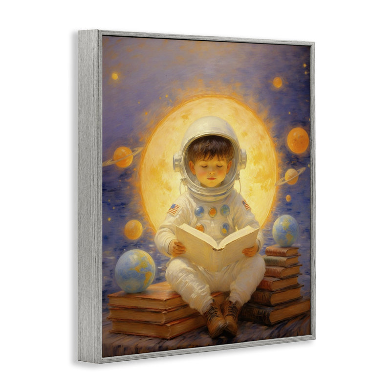 Astronaute enfant apprenant, giclée encadrée, conception par Angie Hawke, H 30 po x l 24 po, Estampe numérique Farmhouse