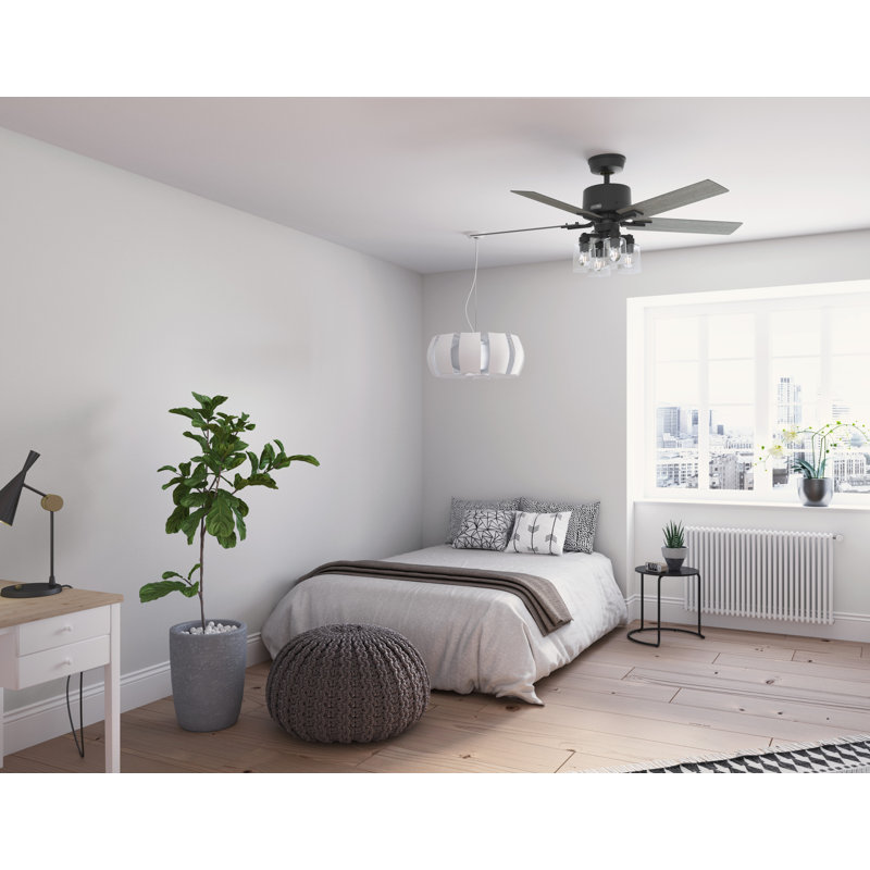 52" Techne 5 - Blade Ceiling Fan with LED Light Kit, Remote Control, WiFi Smart Fan, Easy Install, Matte Black