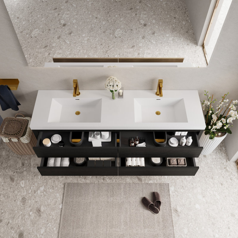 Meuble-lavabo mural avec lavabo, armoire de rangement flottante avec tiroirs à fermeture en douceur