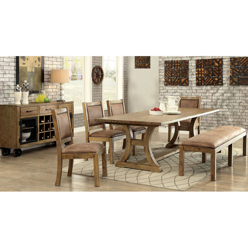 95.6" W Rustic Dining Table, Rustic Pine/Brown