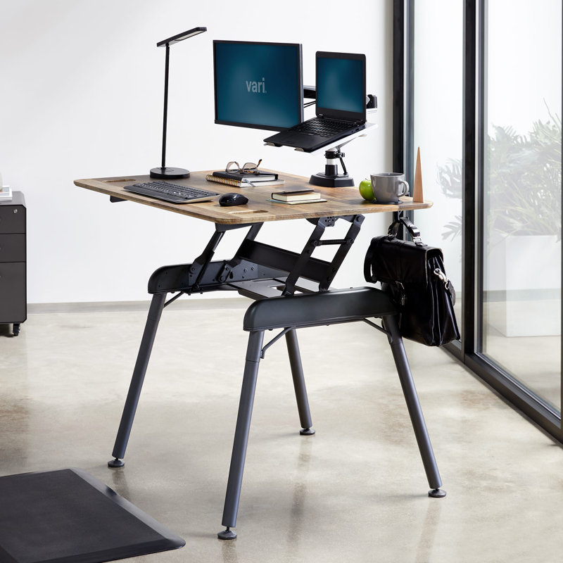 Adjustable Metal Base Standing Desk, Reclaimed Wood, 43" H x 48" W x 32" D