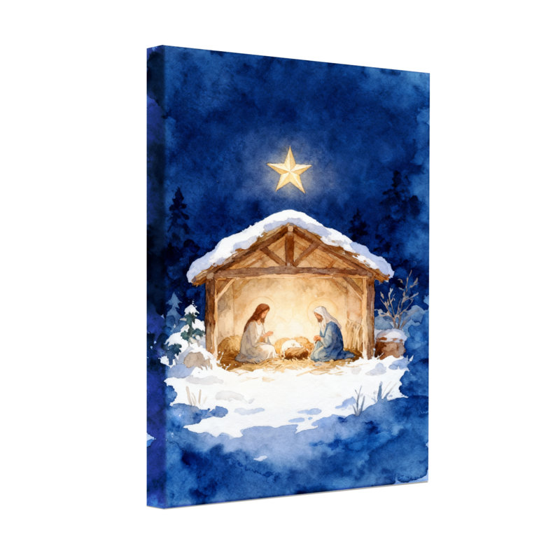 Crèche de Noël nuit étoilée avec neige, H 24 po x l 16 po
