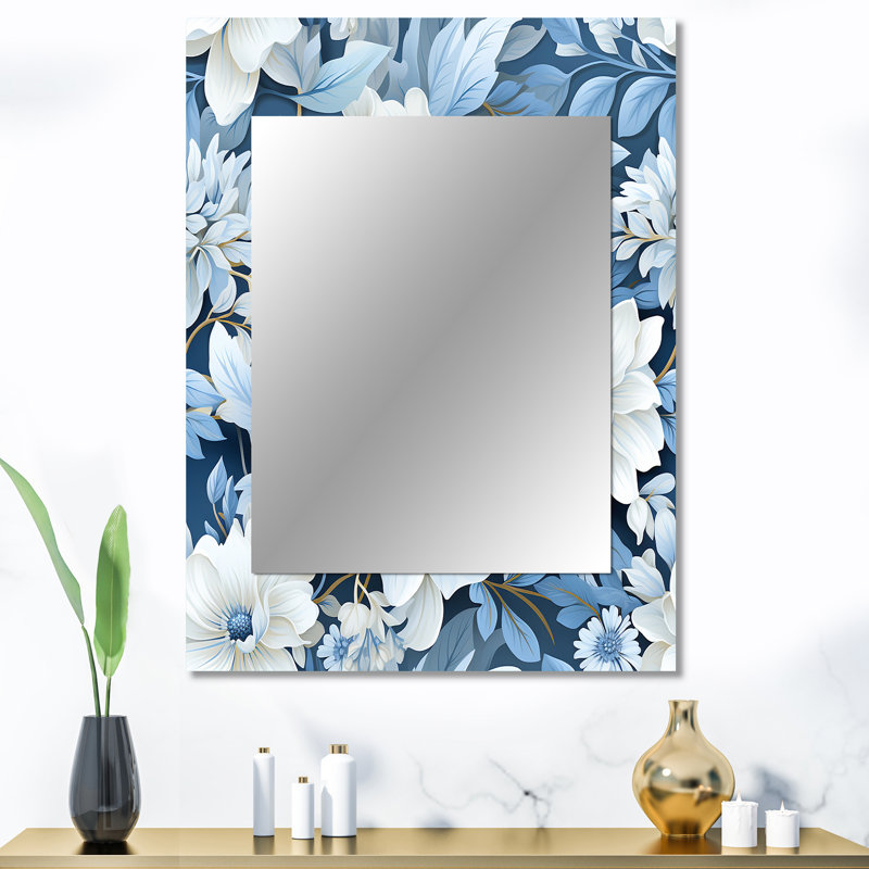 Décoration florale bleue et blanche - Miroir floral, 40 po x 30 po