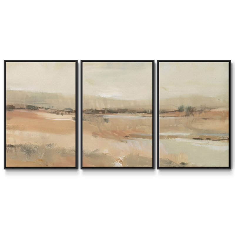 Earth Tone Landscape I - Toile encadrée à pièces multiples, Cadre noir, H 40 po x l 78 po