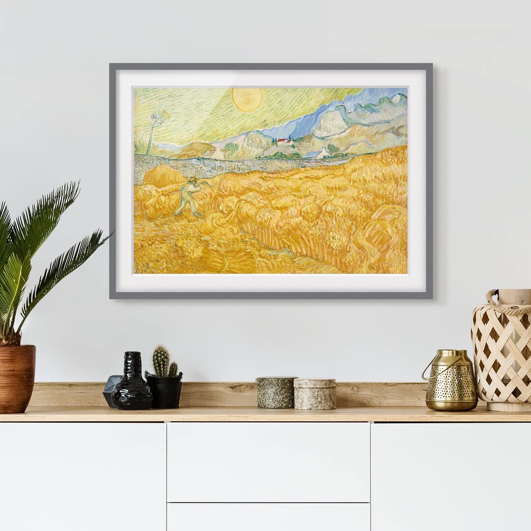 Gerahmtes Papierbild Kornfeld mit Schnitter von Vincent van Gogh