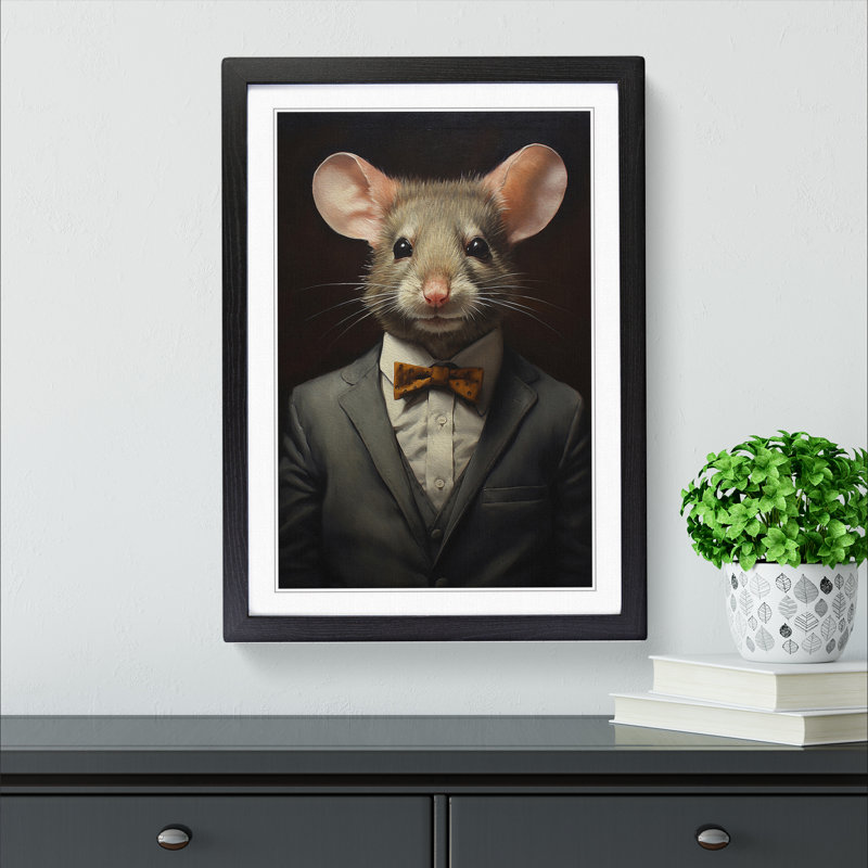 Mouse in a Suit No.3 1 Piece Single Picture Frame Wall Art, 34cm H x 25cm W x 2cm D, Black