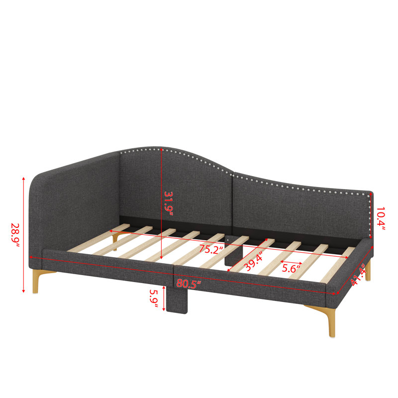 Un luxueux lit de jour rembourré avec une tête de lit élégante et des accoudoirs confortables, Gris