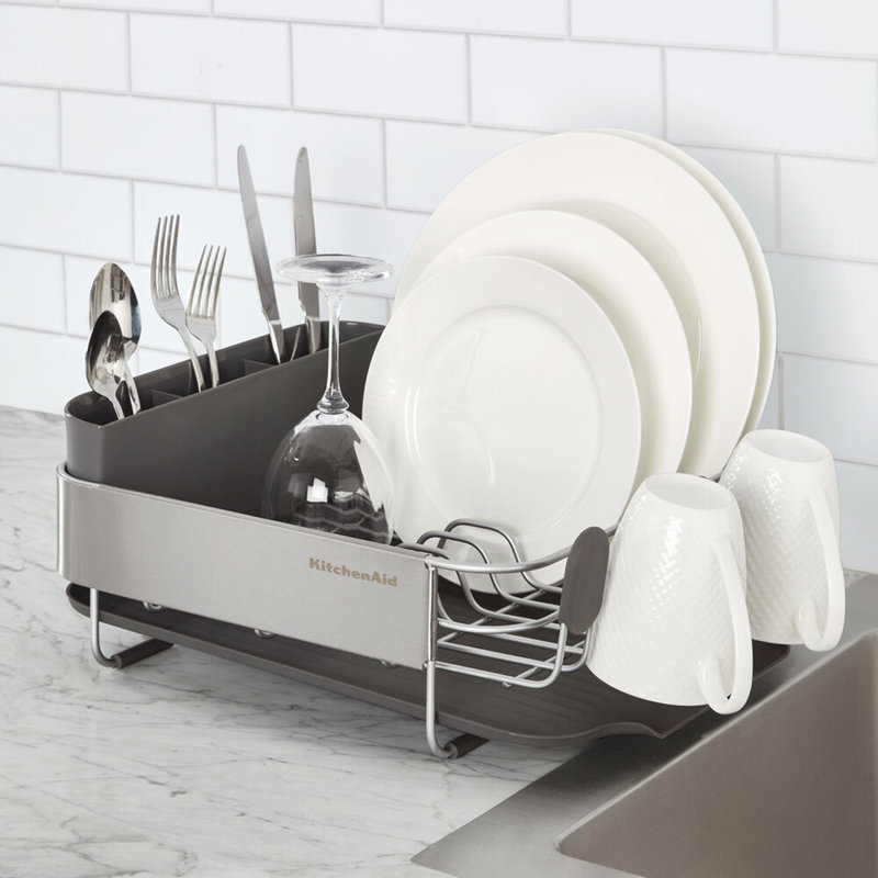 KitchenAid® Compact Stainless Steel Dish Rack, 16.06-Inch, Gray
