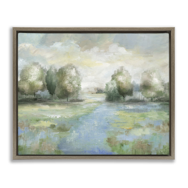 Art abstrait sur toile, "Meadow", par Nan, H 25 po x l 31 po, Cadre flottant orme Montalcino