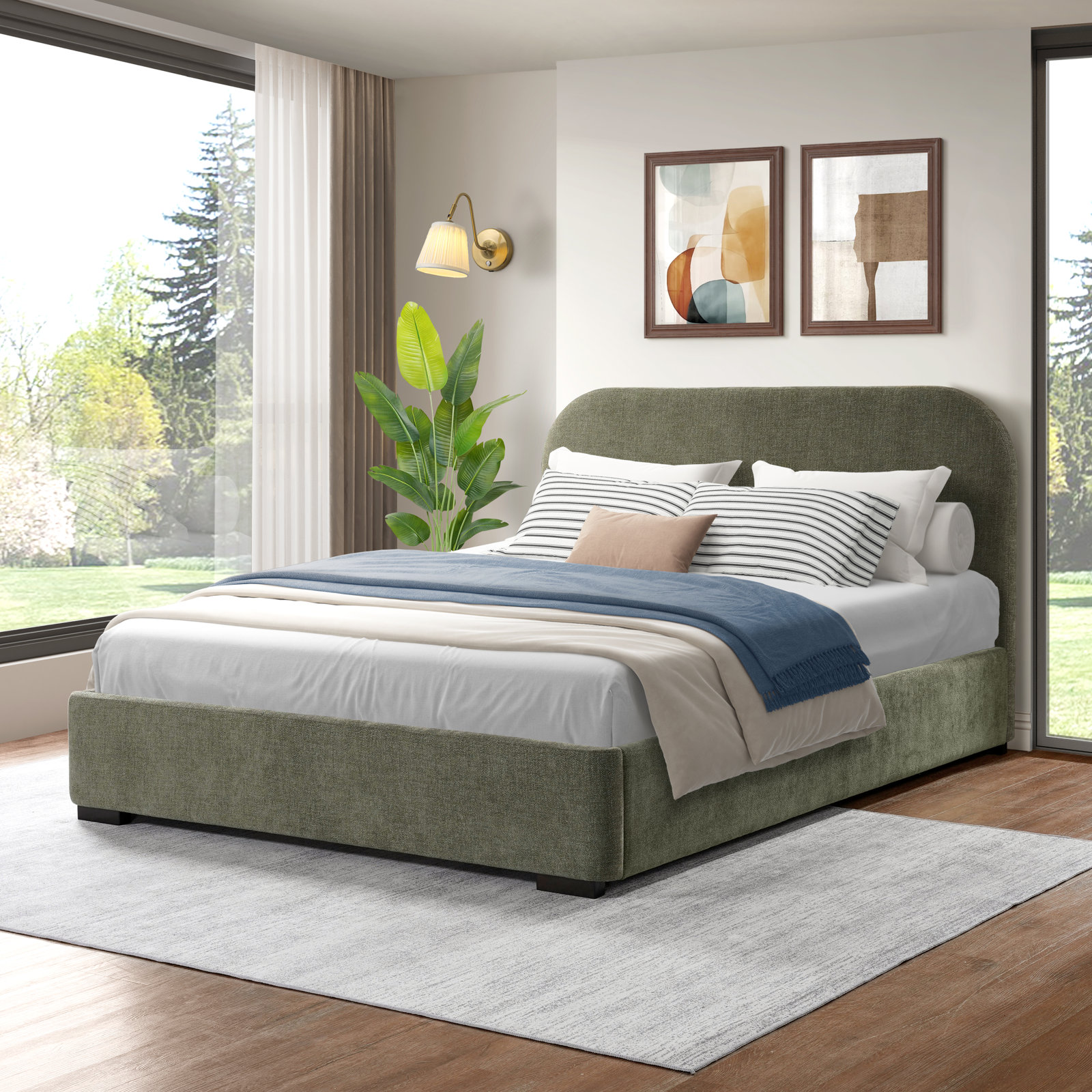 Reigen Platform Bed, Full, Olive