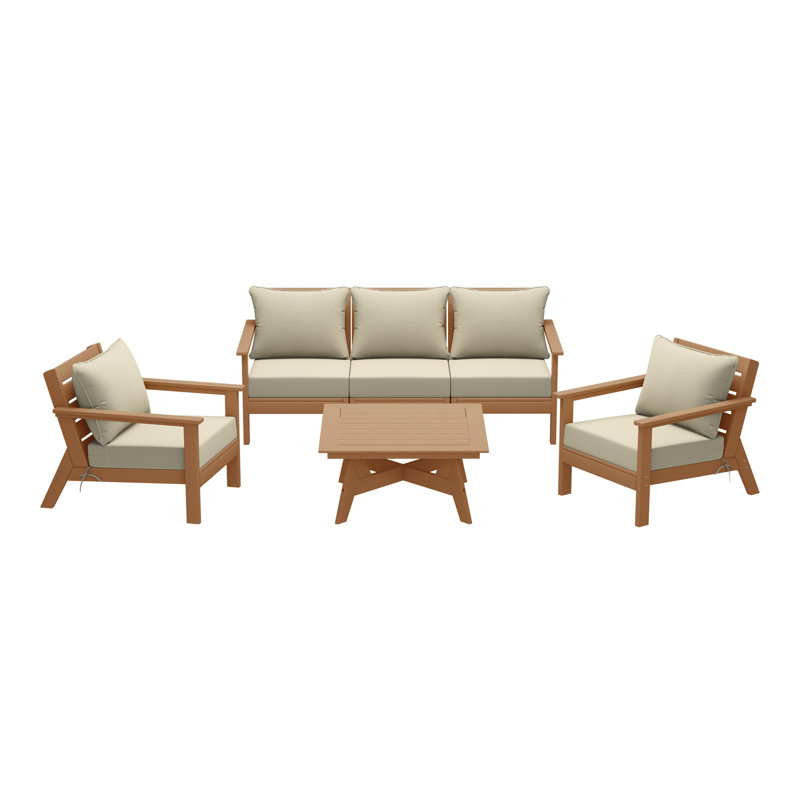 6-Piece Deep Seating Set, Beige, Teak