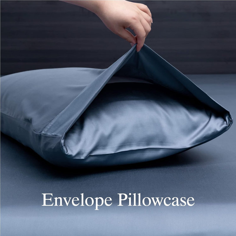 100% Rayon from Bamboo Sheet Set, 16" Deep Pocket Cooling Silky Soft Bed Sheets, Blue/Gray