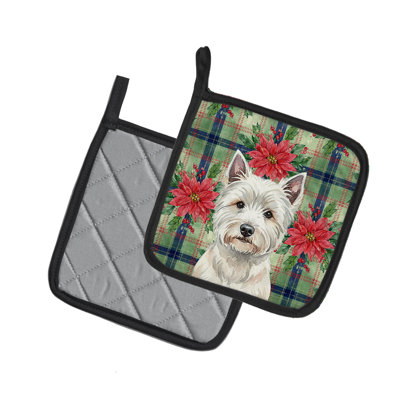 Paire de poignées Westie Christmas Poinsettas