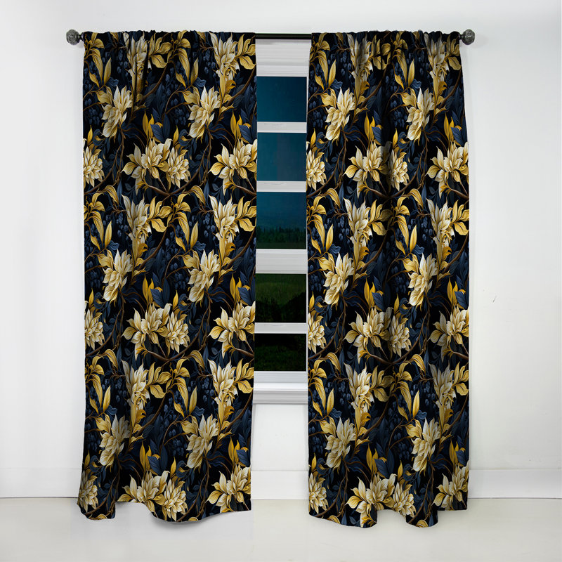 Motif de plantes tropicales jaunes et bleues II - Rideau floral - Rideau occultant - 1 panneaux, L 52 po x L 90 po
