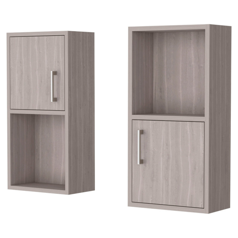 Armoires de rangement murales en chêne blanc avec tablette ouverte - Essentials, Chêne