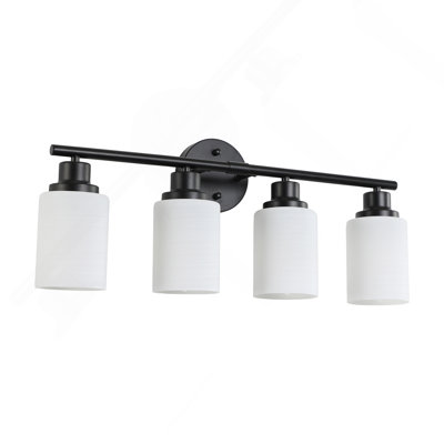 Luminaire de miroir de salle de bain moderne 24 po à 4 lumières, verre blanc givré avec cadre en fer noir, applique murale contemporaine pour chambre à coucher, salle de bain et vestiaire (ampoule non incluse)