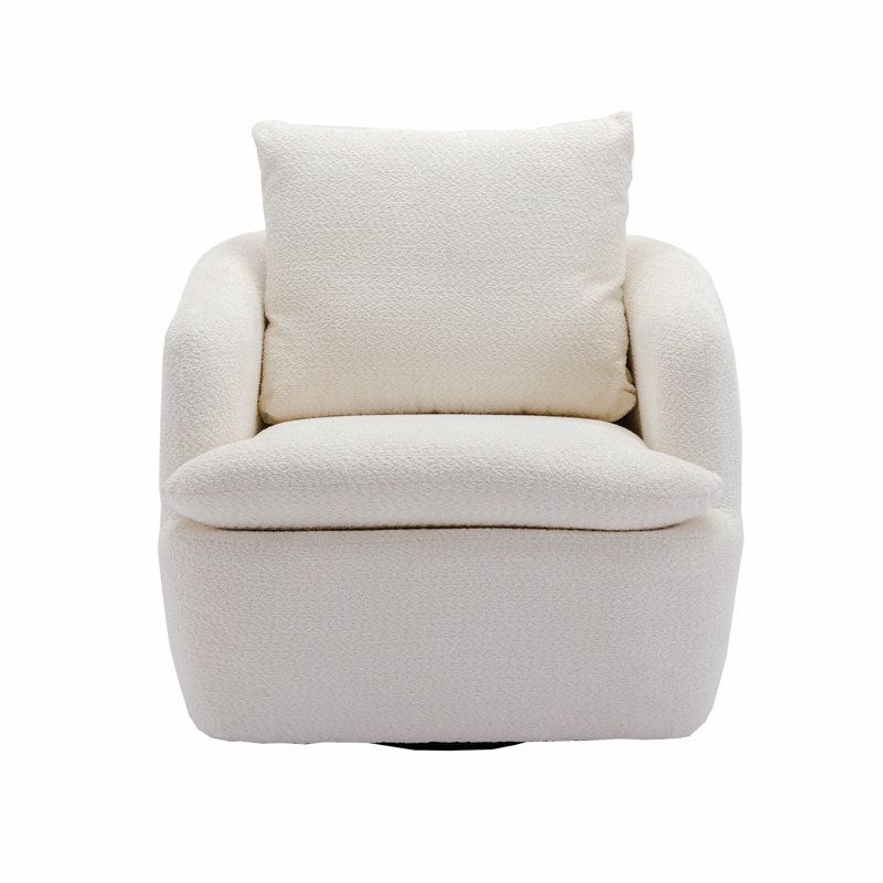 Fauteuil demi-tonneau pivotant l 32,48 po Willenzard, Beige Boucle