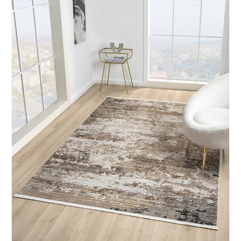 Tapis à motif abstrait crème Gints Collection, Rectangle 7 pi 10 po x 10 pi 10 po