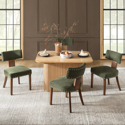 Dooey 20.5"W Mid-Century Modern Polyester Dining Chair with Nailhead Trim (Set of 4)
