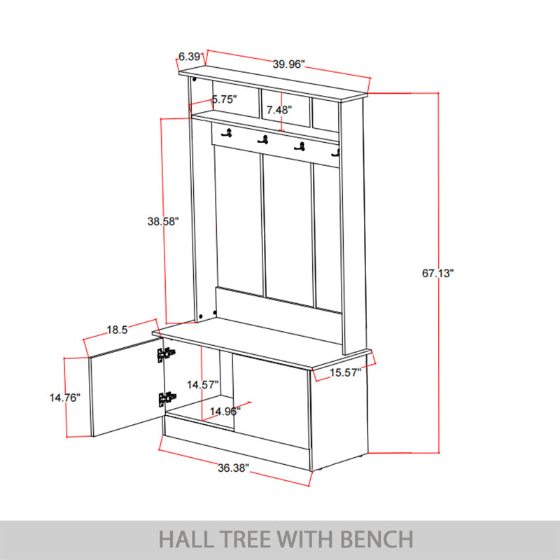 Arbre d'entrée Logenita de 39,96 po de large avec banc, Brun