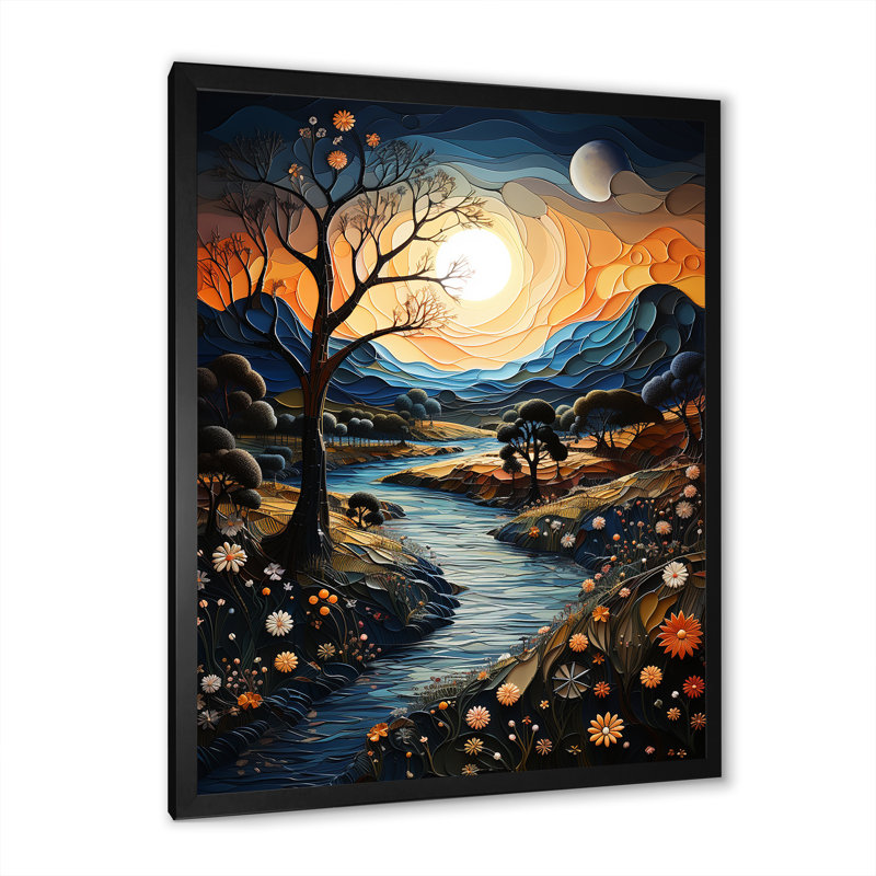 Coucher de soleil fantaisiste sur une impression sur toile, Cadre simple noir, H 32 po x l 24 po x P 1 po