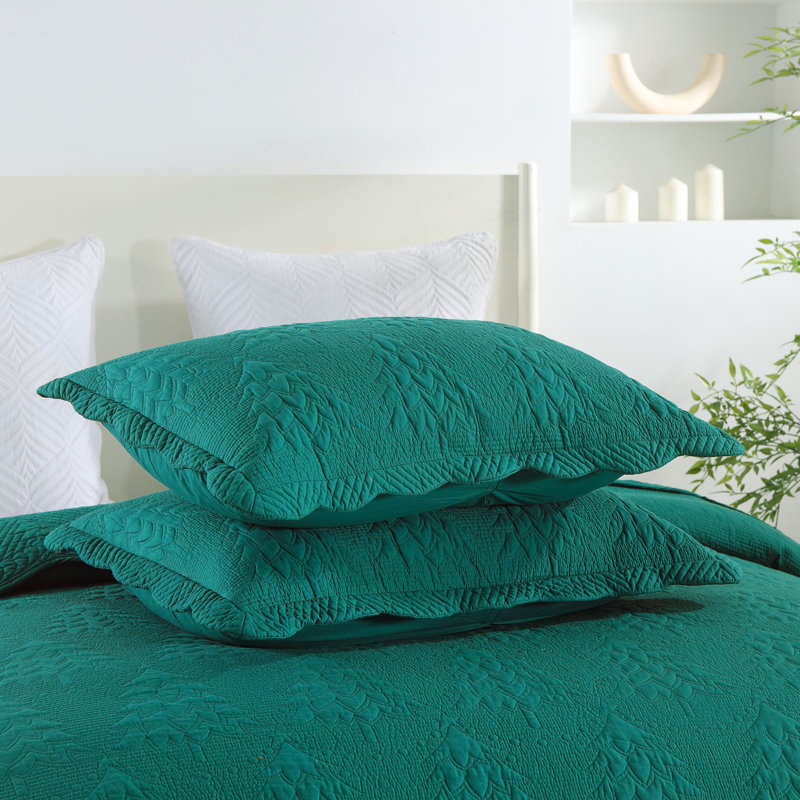 Emerald Green Cotton Queen Reversible Quilt Set
