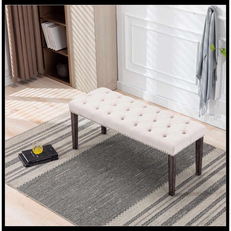 Heng Ming Upholstered Tufted Bench Ottoman , Velvet Dining Bench Bedroom Bench  Footrest Stool Accent Bench For Entryway Dining Room Living Room, Beige
