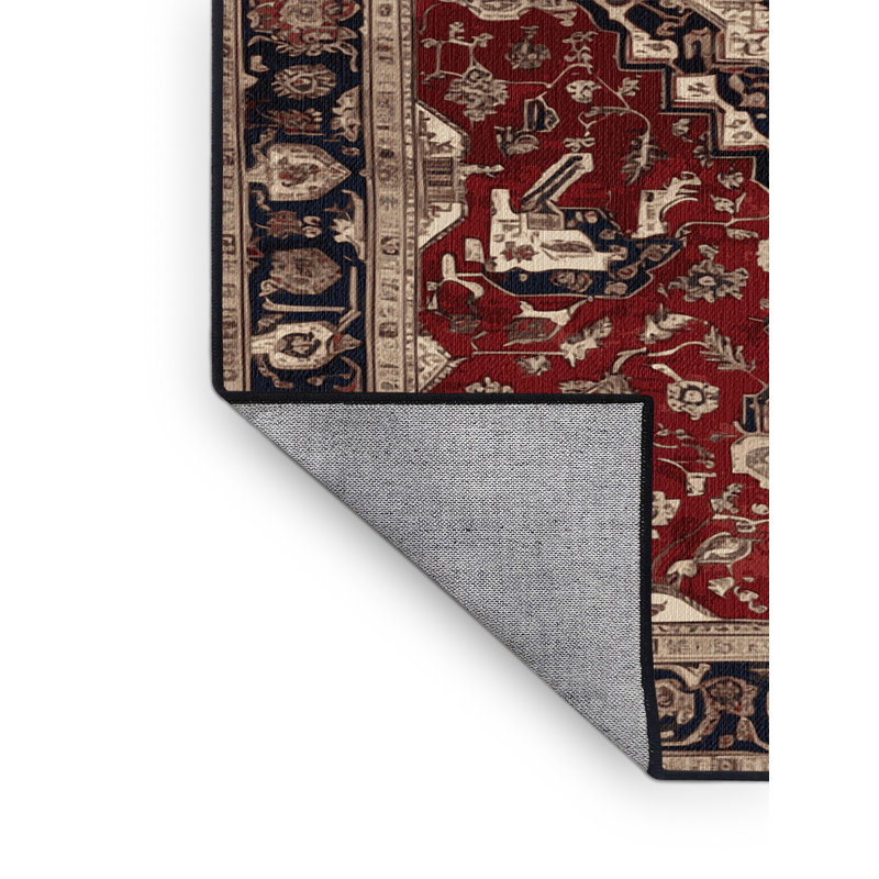 Machine Washable Persian Black Area Rug, Rectangle 5' x 8'