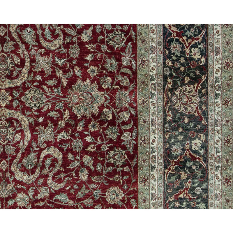 Tapis gris et rouge noué à la main de haute qualité