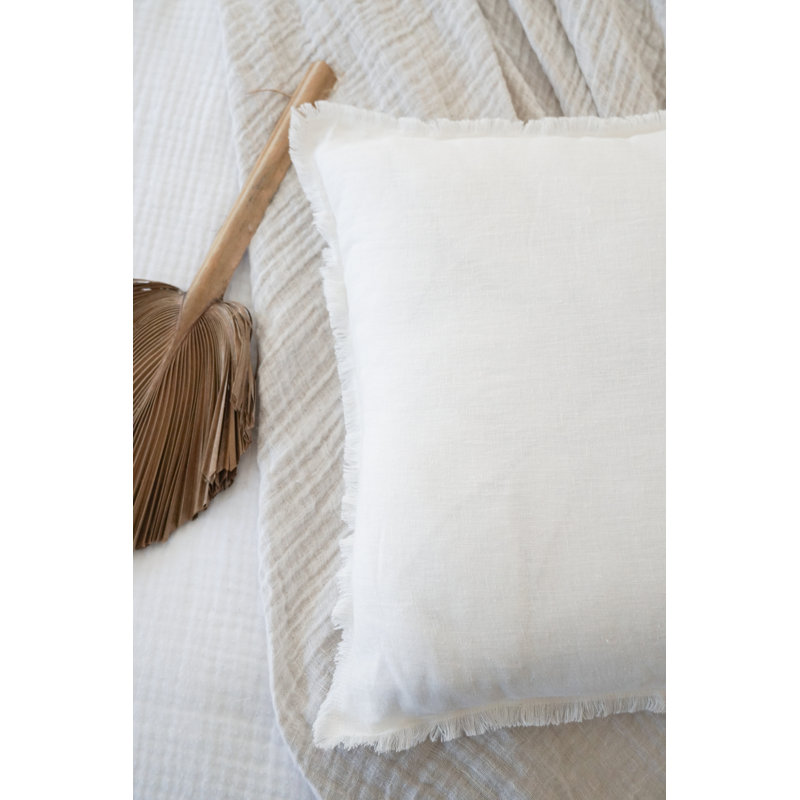 Bright White Linen Fringe Throw Pillow 20x20