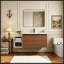 Meuble-lavabo mural avec 2 portes et tablettes de rangement latérales-991201058