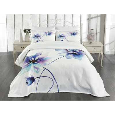 Ambesonne Floral Bedspread Retro Flowers Watercolor