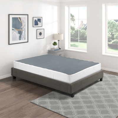 Queen Mattress Base With Black Metal Frame & Textured Fabric - 12 Slat 700Lbs Capacity Easy Assembly 8.5" Inch Height Platform Surface Support 700Lb Up