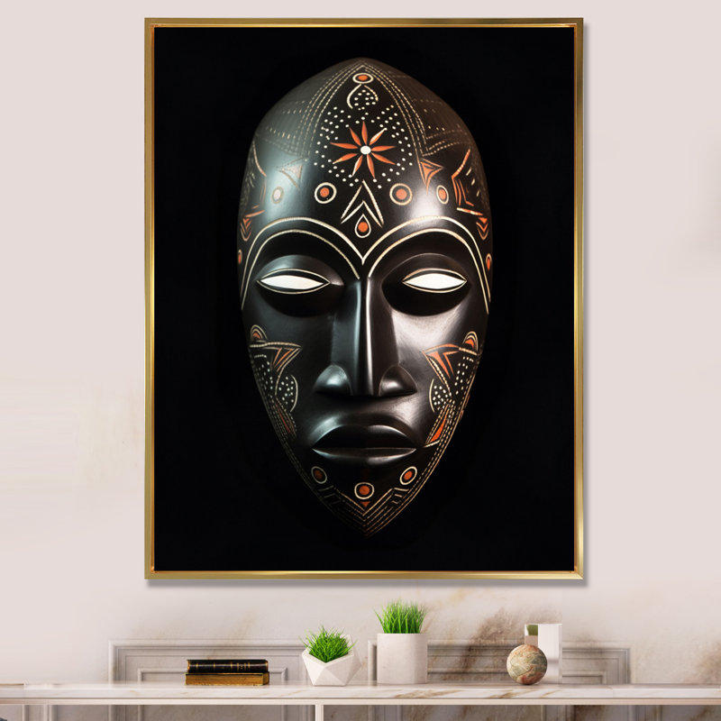 Masque africain Ethnical Traditional, Cadre flottant doré, H 44 po x l 34 po x P 1,5 po