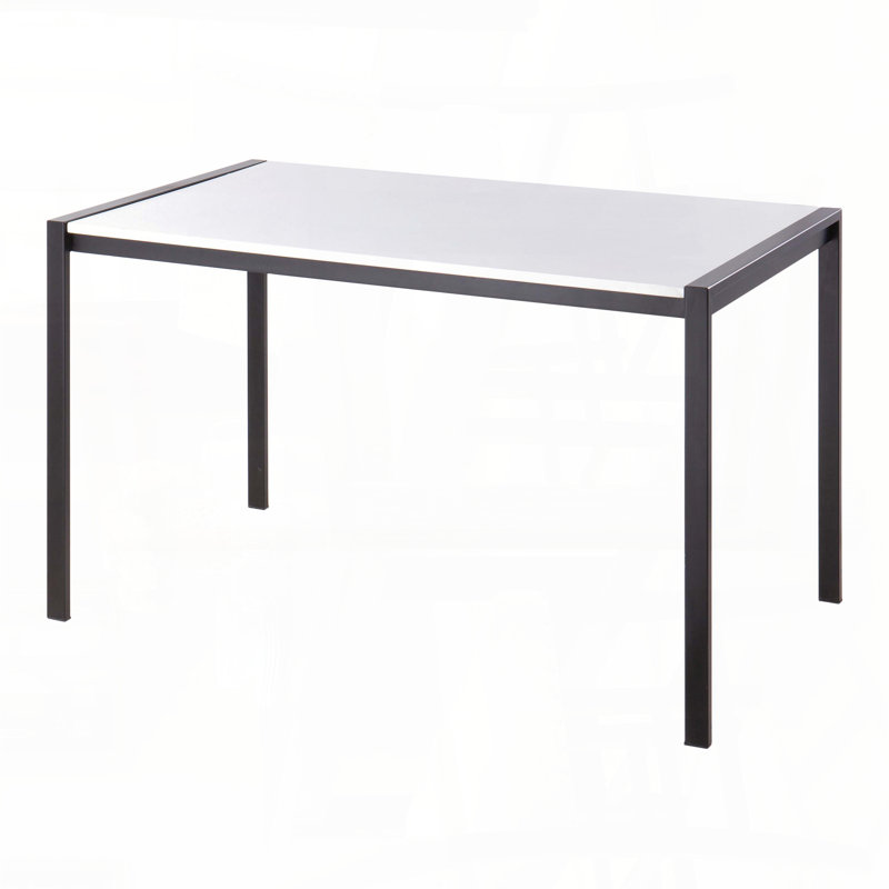 Table de salle à manger contemporaine - Base en métal noir avec plateau en bois blanc