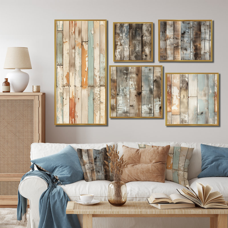 Mullen - Vintage Canvas Wall Art Set Of 5, Gold Floater Framed